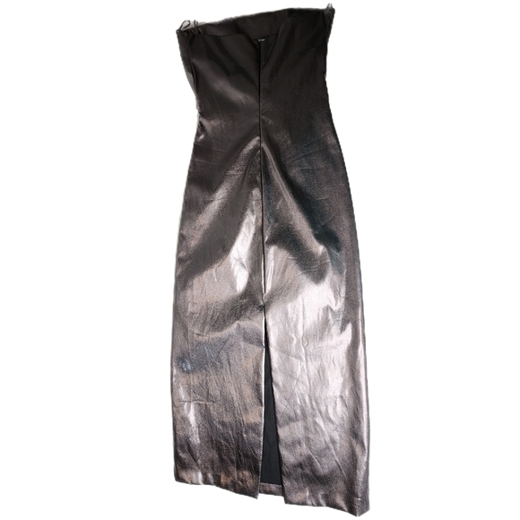 EUC Zara Metallic Steel Strapless Midi Dress With Ruching Size Small - Picture 4 of 15